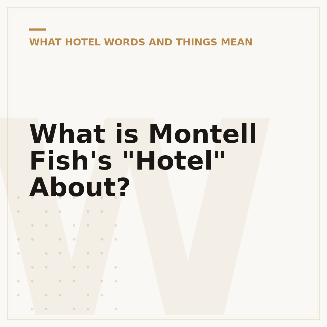 What is Montell Fish's "Hotel" About?